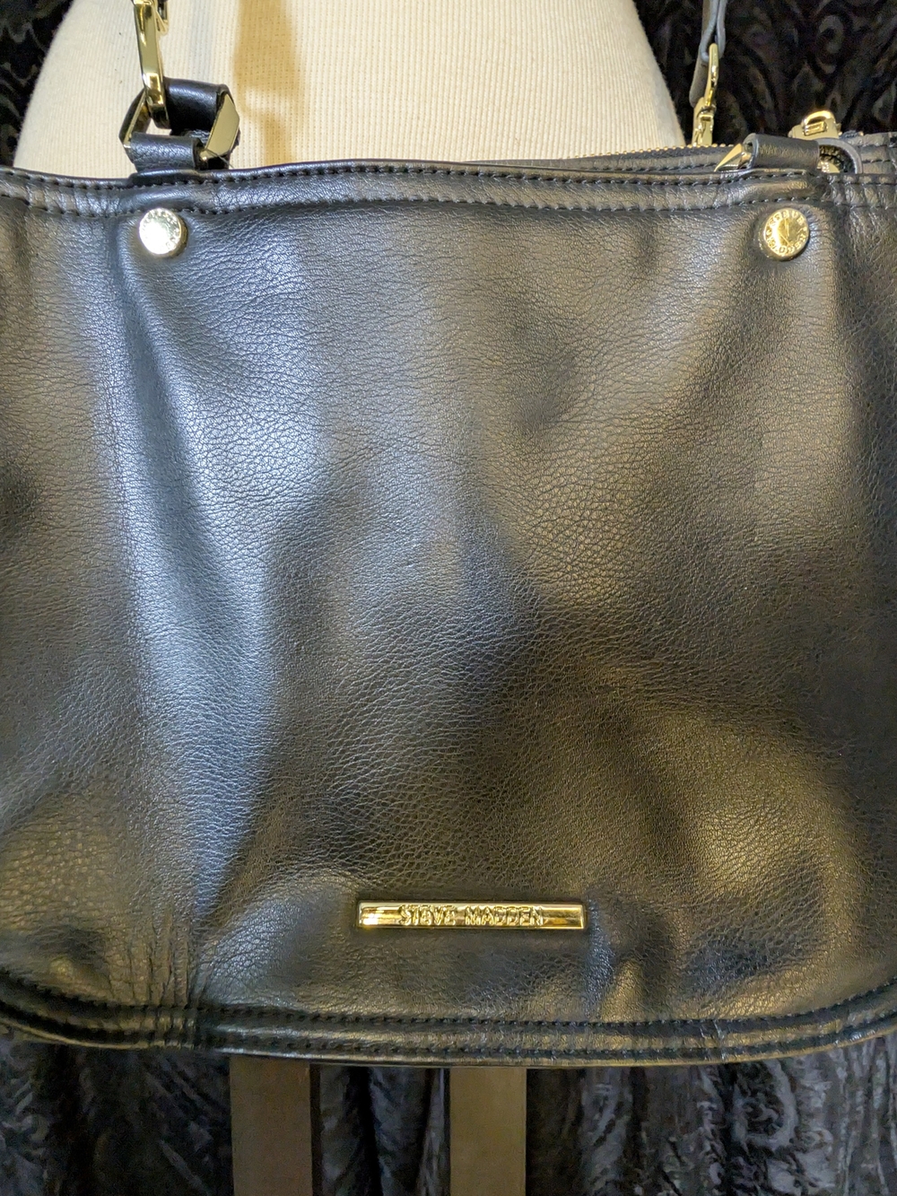 Steve Madden Black Leather Shoulder Bag with Gold Hardware